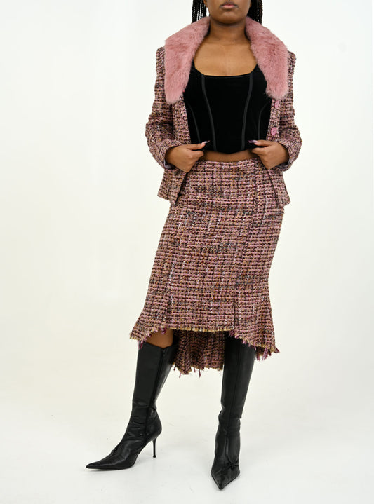 Rabbit Trim Rosewood Tweed Skirt Suit