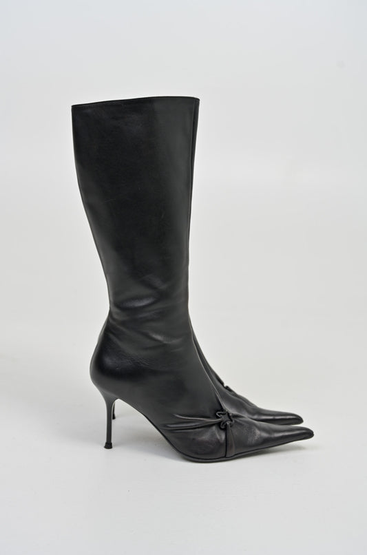 Scrunch Knee High Leather Boots (40)
