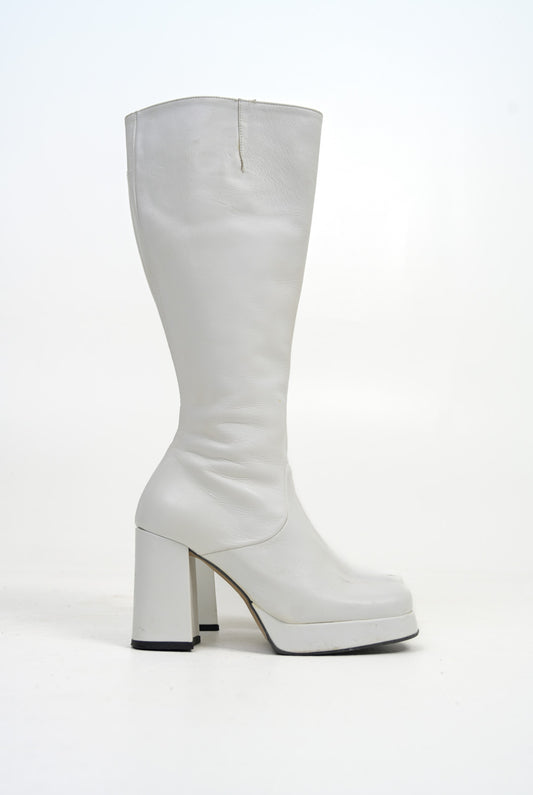 Bianco Leather Go-Go Boots (37.5)