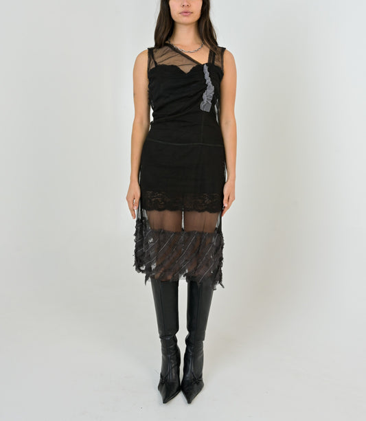 Onyx Sheer Ruffle Dress