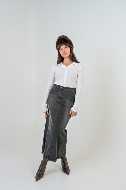 Charcoal Denim Maxi Skirt