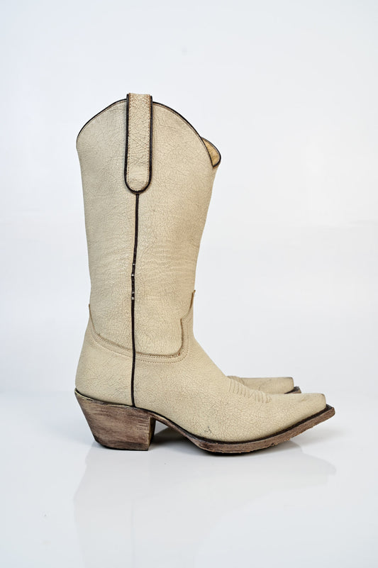 Ecru Leather Cowgirl Boot (37/38)