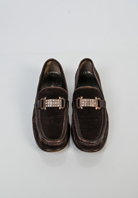 Salvatore Ferragamo Cocoa Velvet Loafers (37.5)