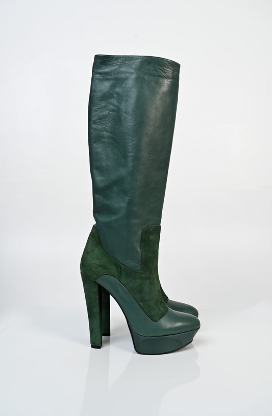Emerald Leather Platform Boots (40)