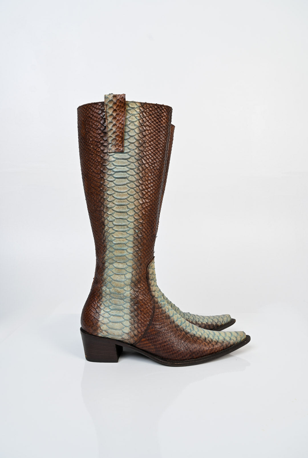 Mint Chocolate Ombre Snakeskin Boots (39)