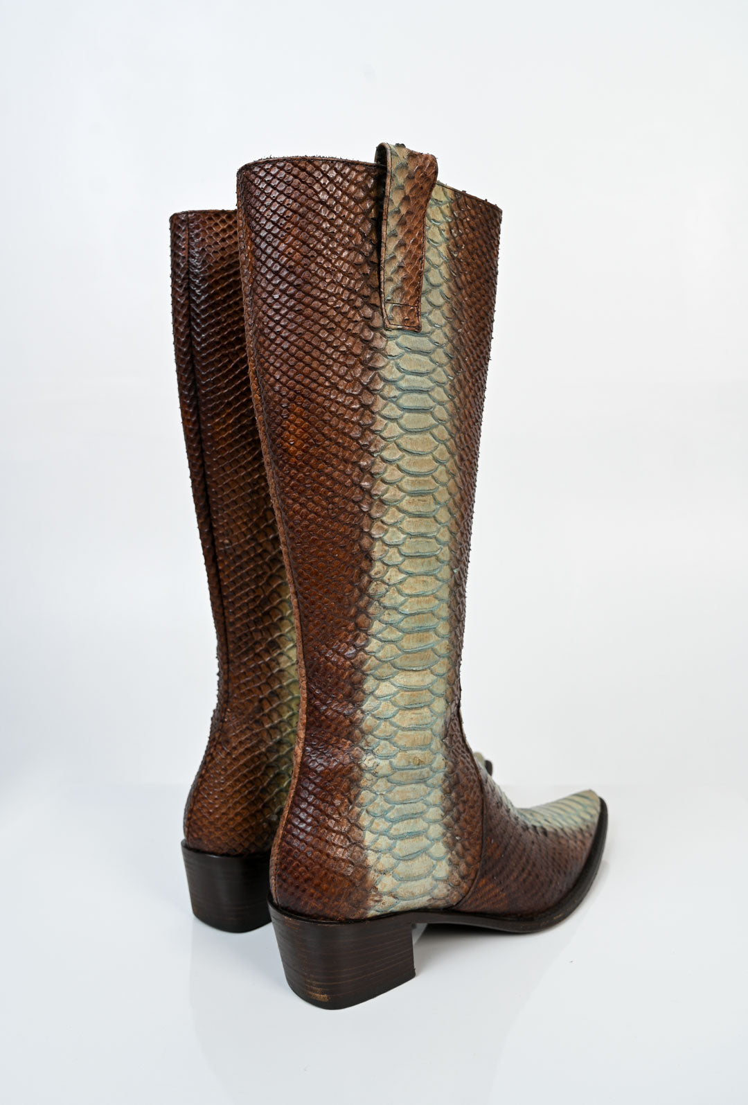 Mint Chocolate Ombre Snakeskin Boots (39)