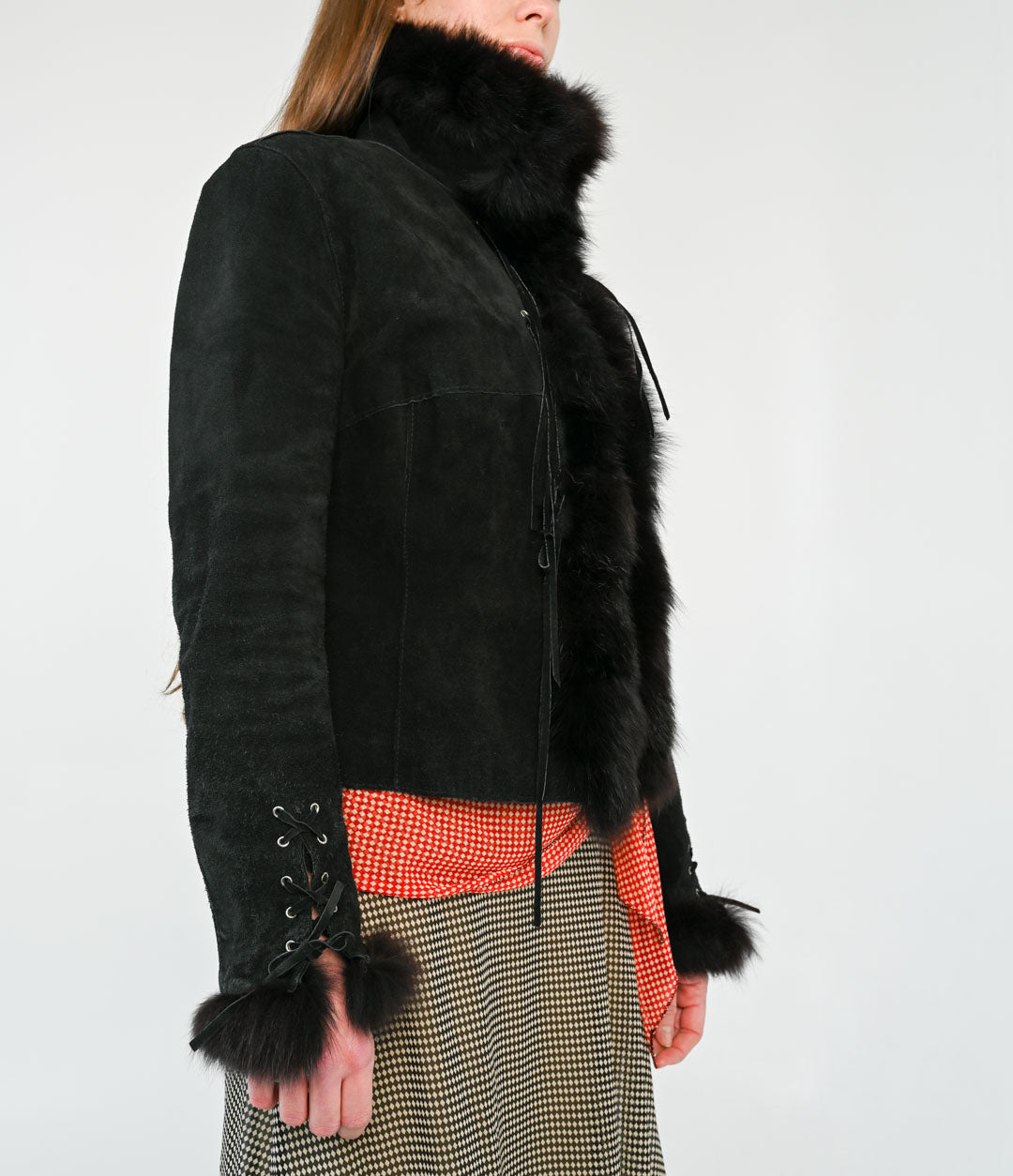 Suede Fur Trim Laced Jacket