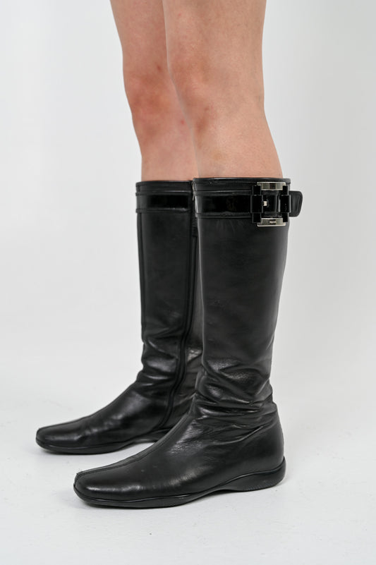 '90s Prada Leather Buckle Boots (38)