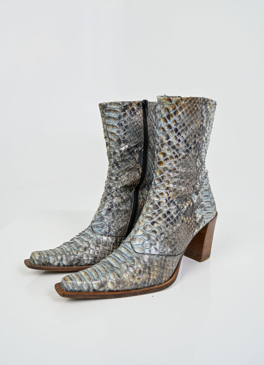 Azure Snakeskin Boots (37.5)