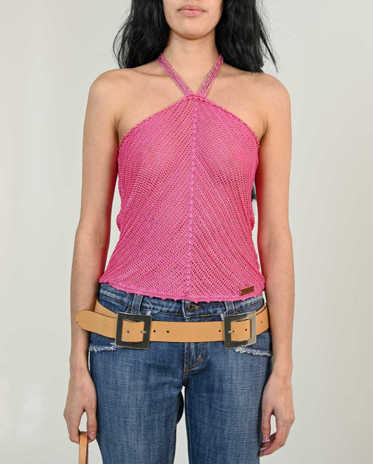 Fuchsia Crochet Halter Top