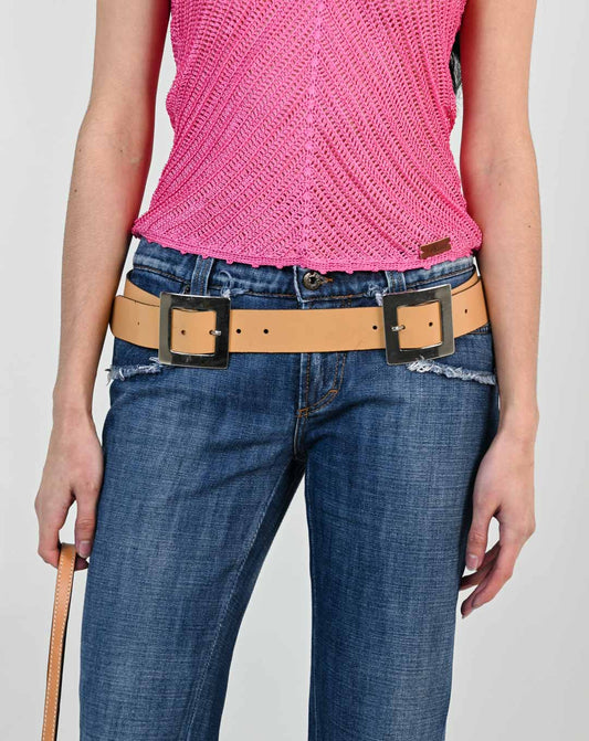 Double Buckle Leather Belt