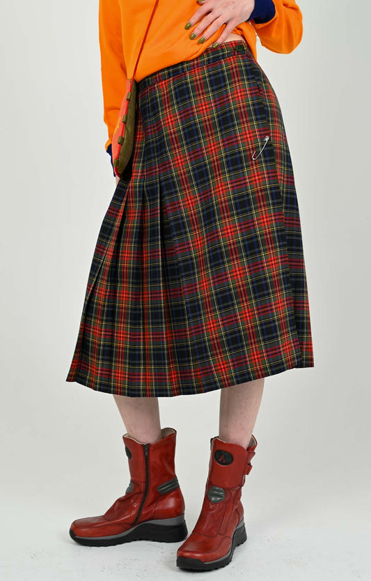 Pleated Plaid Safety Pin Skirt