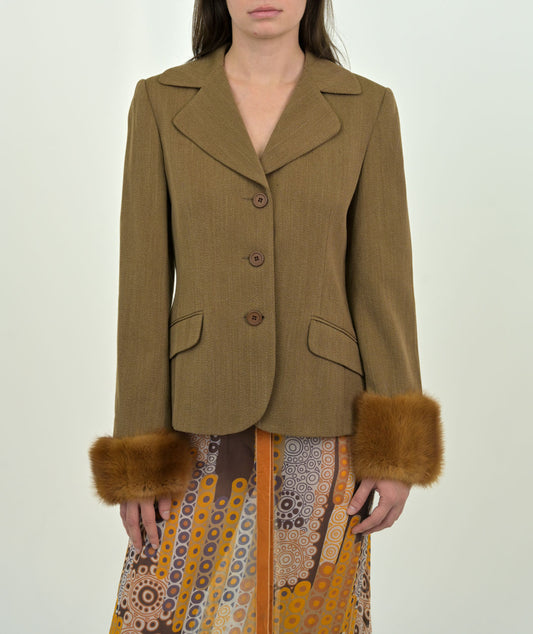 Fur Trim Wool Blazer