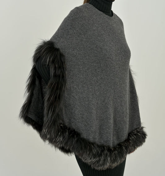 Charcoal Cashmere Fox Poncho
