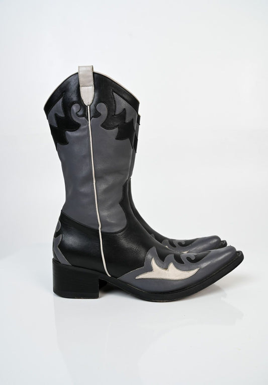 Charcoal Leather Cowgirl Boots (38)